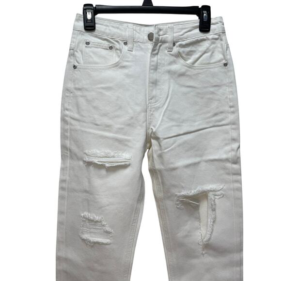 English Factory Destroyed Mom Jeans White Distressed Flipped Pocket Sz 25 NWT - Picture 4 of 12